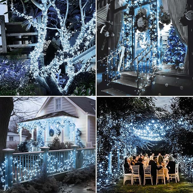 btfarm 4 Pack Solar String Lights Outdoor, Extra Long 480LED 156Ft Solar Christmas Lights Outside Waterproof, 8 Modes Solar Powered Tree Twinkle Light for Garden Yard Patio Party Decoration,Cool White