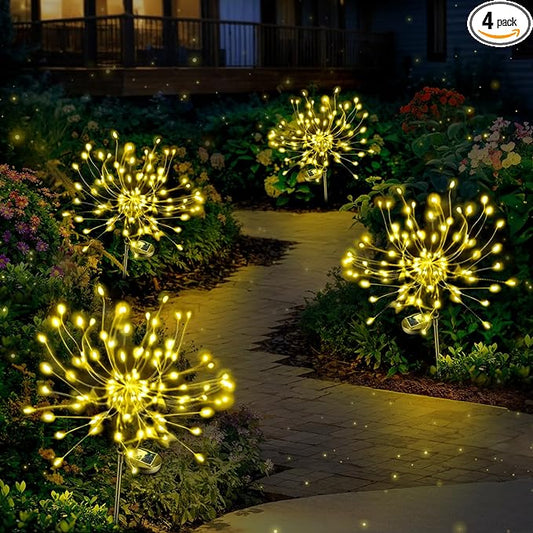 Anordsem Solar Lights Outdoor Waterproof: Garden Light Solar Powered for Yard Outside - Sparkler Fireworks Twinkle Lighting Patio Decor 4 Pack - LED Starburst Gardening Gifts for Women Gardener