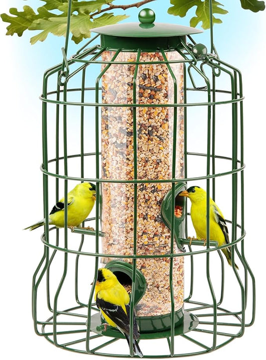 Squirrel Proof Bird Feeders for Outdoors Hanging (Premium Metal) 1.25 lb Capacity, Chew & Rust Proof, 4-Port Bird Feeder