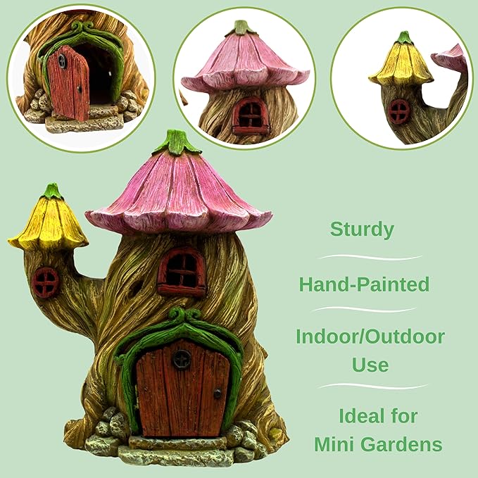 Fairy Garden Houses - Fairy House & Fairy Figures - Fairy Garden Ornaments & Fairies for Fairy Garden - Fairy Houses Kit - 4 Pieces