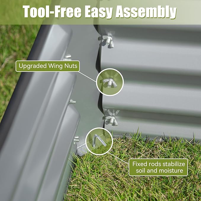 Domi Galvanized Raised Garden Bed, Outdoor Planter Garden Boxes Large Metal Planter Box for Gardening Vegetables Fruits Flowers, Silvery (8x4x2ft)