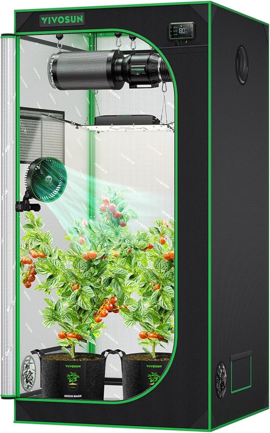 VIVOSUN S336 3x3 Grow Tent, 36"x36"x72" High Reflective Mylar with Observation Window and Floor Tray for Hydroponics Indoor Plant for VS2000/VS3000