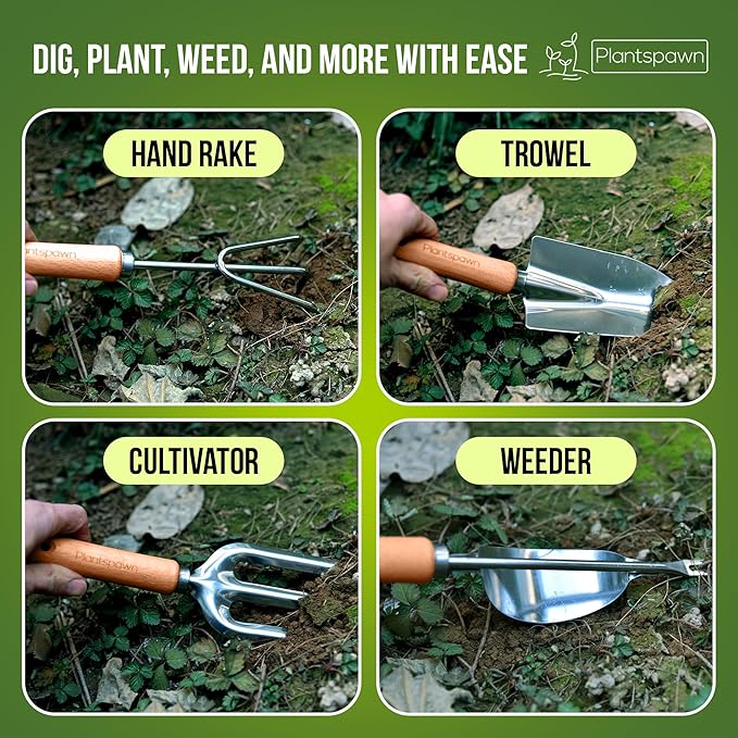 24-Piece Gardening Tools Set with Bag – Heavy-Duty Rust-Proof Hand Tools with Wooden Handles Including 15 Plant Tags – Ideal Gift for Women, Men, Mom, Dad & Gardeners