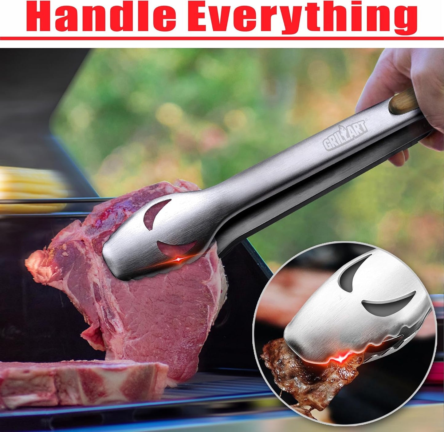 GRILLART BBQ Tools Grill Tools Set -18Inch Grilling Tools BBQ Set - Grill Accessories w/BBQ Tongs, Spatula, Fork, Brush- Stainless Grill Kit Grilling Set - Gift Ideas BBQ Accessories Gifts for Men Dad