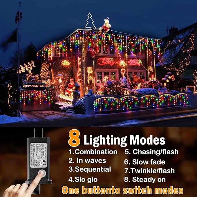 Hezbjiti Christmas Lights Decorations Outdoor, 1600LED 164FT Ice Fairy Lights 8 Modes 320 Drops Fairy String Lights for Christmas Decor Eaves Party Yard Garden