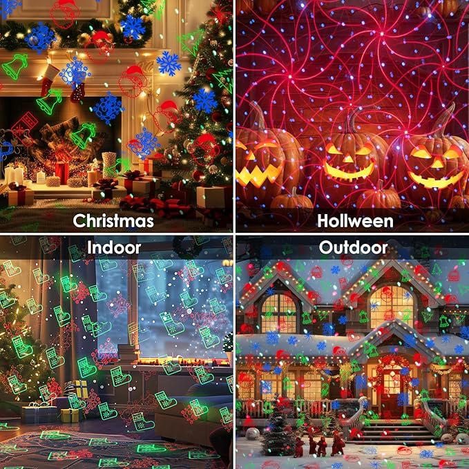 Christmas Laser Lights Outdoor, 3 Color RGB Laser Christmas Projector Lights Outdoor, Waterproof Holiday Laser Light Projector Outdoor Indoor for Home Yard Garden Decoration