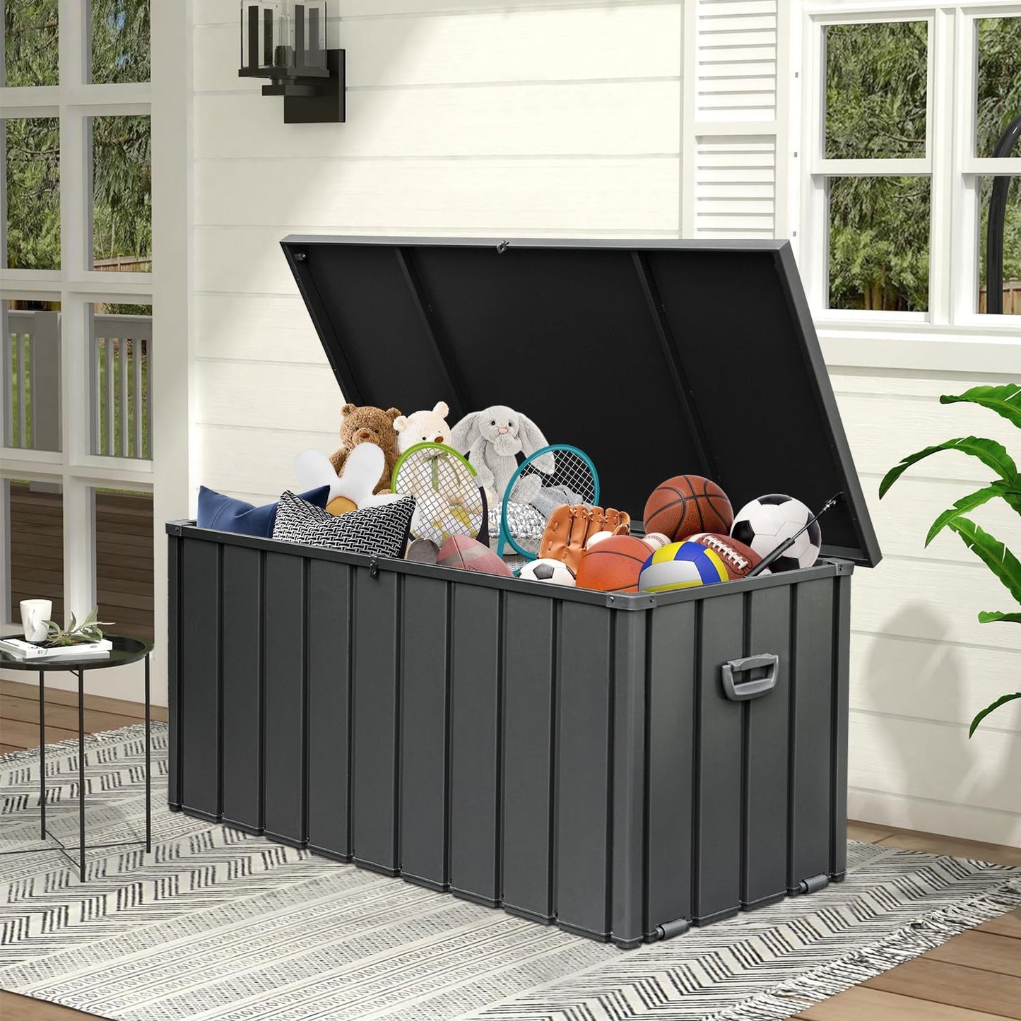 Domi 120-Gallon Outdoor Storage Box – Waterproof, Lockable Storage Cabinet for Patio Furniture, Garden Tools & Pool Supplies – Large Metal Storage for Cushions, Toys & More