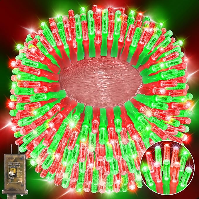 Heceltt 1600 LED 630 FT String Lights Outdoor, 8 Modes Christmas Lights Plug in, Waterproof Led String Lights with Timer and Memory for Christmas Home Party Tree Decorations (Red and Green)
