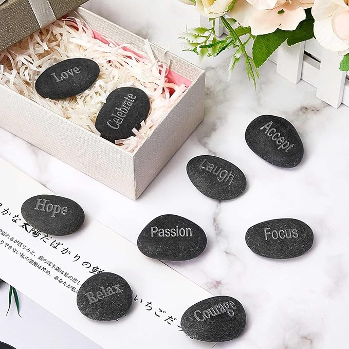 Fabbay Engraved Inspirational Stones Encouragement Motivational Rocks with Words Garden Positive Gift for Christmas Thanksgiving(Black,40 Pcs)