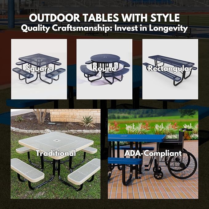 T8H-DGRN Heavy Duty Rectangular Portable Picnic Table, Handicap Accessible on One End, 8 Ft, Dark Green, Made in America