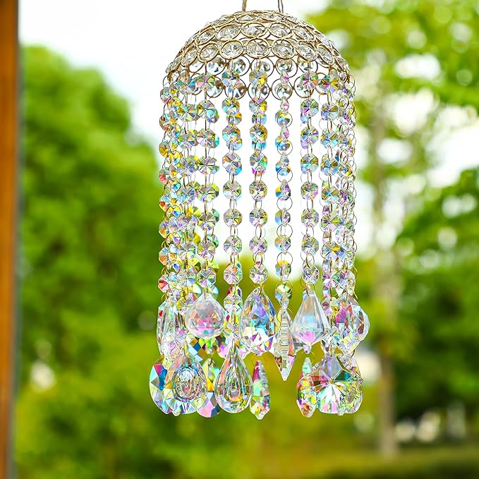 Crystal Chandelier Wind Chimes Suncatcher Pendant, Aurora Light Catcher for Window Indoor Outdoor Ornament, Gift for Mothers Day Christmas Day