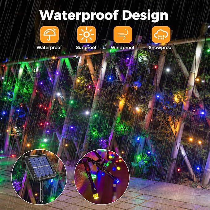 btfarm Solar String Lights Outdoor, 120LED 39Ft Solar Christmas Lights Outside Waterproof, 8 Modes Tree Twinkle Light Solar Powered for Garden Yard Patio Party Decoration,Colorful