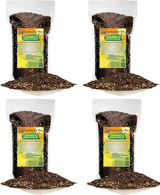 Premium Carambola Potting Soil Mix - Perfect Balance of Nutrients, Drainage, and Aeration for Thriving Starfruit Trees - 20 Quart