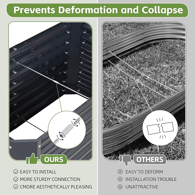 4x2x2ft (2 Pack) Raised Garden Bed - Galvanized Deep Root Planter Boxes Outdoor with Wing Nuts and Safety Edges for Gardening Vegetables, Flowers, Herbs, Succulents - Gray