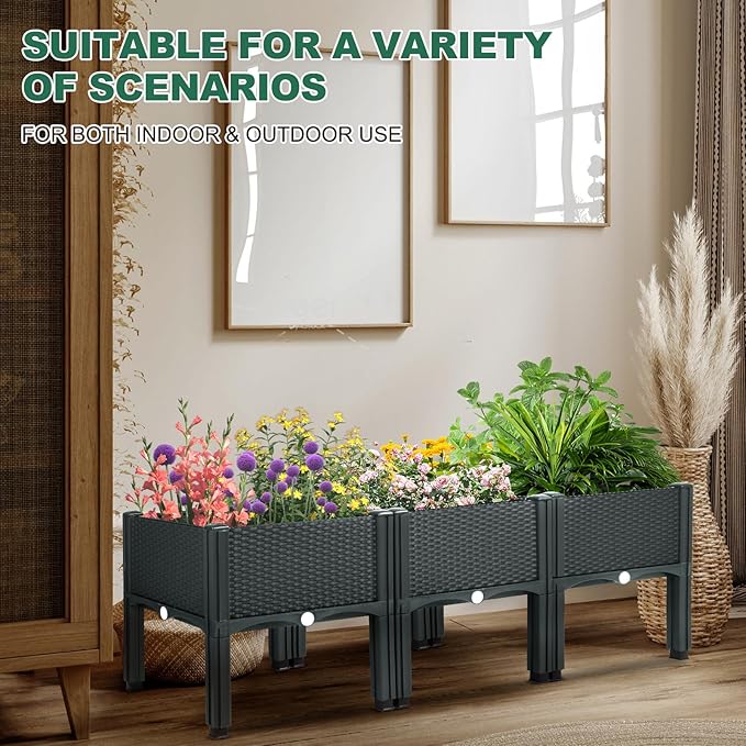 Emalie Raised Garden Beds Elevated Plastic Planter Box with Drainage Plugs Perfect for Vegetables Flowers Herbs Growing Outdoor, 47.2" Lx15.7 Wx16.5 H Grey