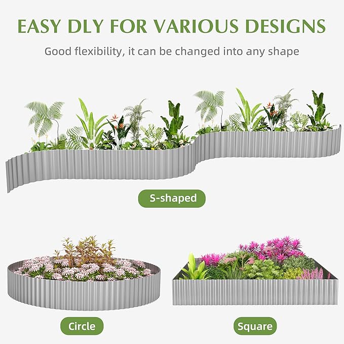 Metal Garden Edging Border, Corrugated Steel Landscaping, DIY for Lawn (Silver, 6 Inch x 20FT)