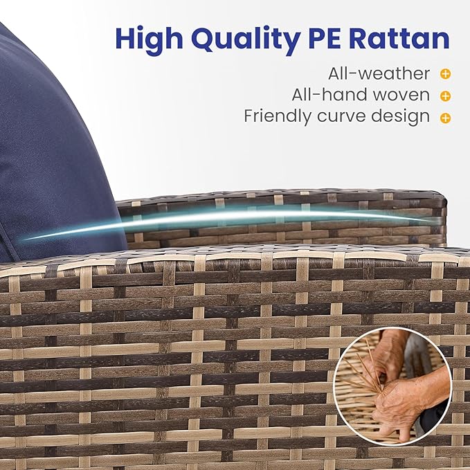 5 Piece Patio Furniture Set with 43" Propane Fire Pit Table, Outdoor Wicker Conversation Set, Rattan Modern Sectional Sofa Couch with Coffee Table for Backyard Porch Garden Poolside, Yellow-Black