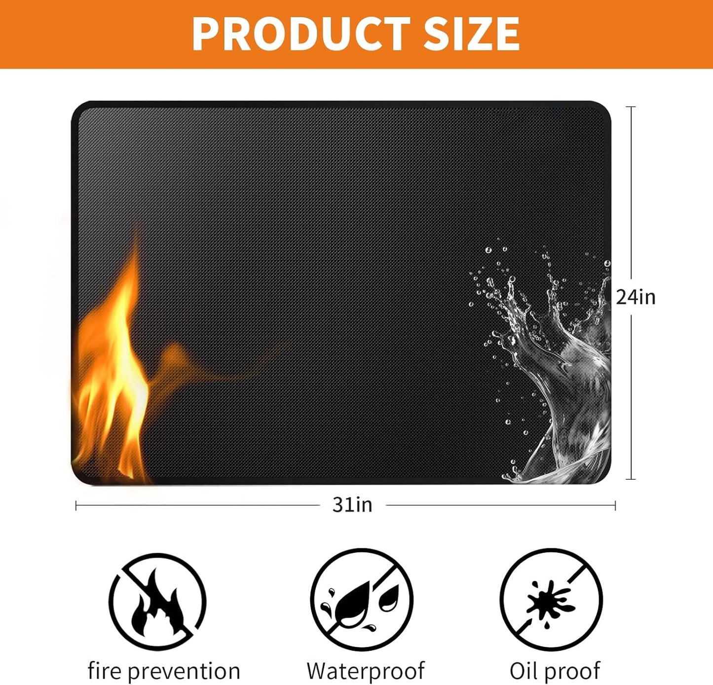 Heat Resistant Grill Mat, 24 x 31 inches Double-sided fireproof and waterproof BBQ protection mat Multi-Purpose for Grills Pizza Ovens Smokers Black