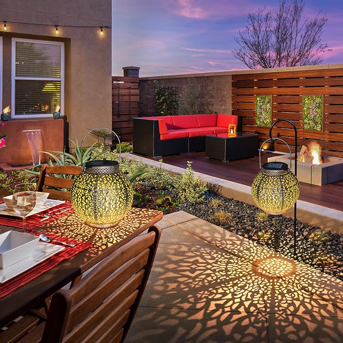 2Pack Outdoor Solar Lanterns Waterproof, Garden Gifts for Women, Rose Patio Garden Decor Lights , Warm White LED Table Lamp for Yard Art, Porch, Mothers Day Mom Grandma (Antique Bronze )