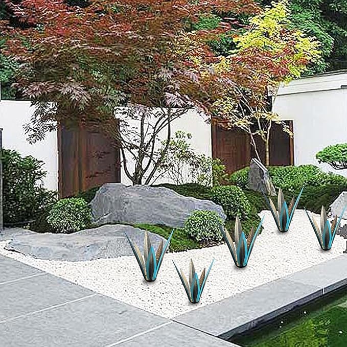 1 PCS 9 inches Agave Sculpture Decoration, Vintage Country Hand-Painted Sculpture DIY Metal Agave Plant, Home Garden Courtyard Lawn Outdoor Decoration