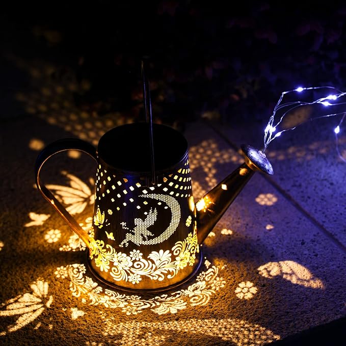 YJFWAL Solar Watering can with Lights, Unique Gifts for Mom Grandma Women Birthday, Waterproof Gardening Gifts Watering Can with Cascading Lights Outdoor Decor for Garden Patio Yard Pathway Backyard