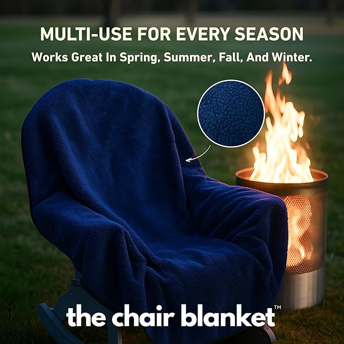 CITYBONFIRES The Chair Blanket™ Reversible Waterproof with Sherpa Lining – Portable Outdoor Cover for Camping, Sports & Patio – Folds into Carry Pouch with Strap - Navy