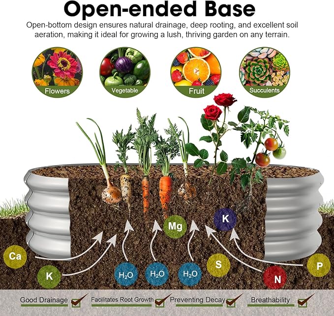 4x2x1ft Oval Galvanized Raised Garden Bed Outdoor 9-in-1 Large Metal Modular Planter Box Raised Beds for Gardening,Vegetables,Fruits,Flowers & Herbs (Silver)