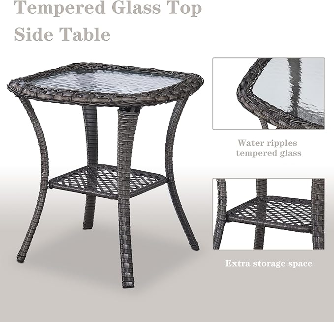 5 Pieces Patio Furniture Sets Wicker Outdoor Furniture, Rattan Patio Swivel Glider Chairs with 2 Ottoman and Glass Side Table