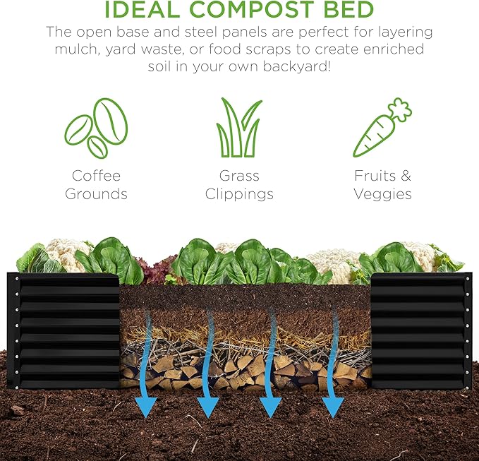 Best Choice Products 8x4x2ft Outdoor Metal Raised Garden Bed, Deep Root Planter Box for Vegetables, Flowers, Herbs, and Succulents w/ 478 Gallon Capacity - Black