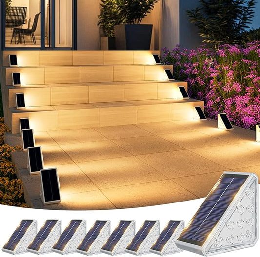 VOLISUN Solar Step Lights for Outside 8 Pack, Solar Stair Lights Outdoor Waterproof IP67, LED Outdoor Step Lights, Outdoor Stair Lights Decor for Deck, Front Step, Front Porch and Patio (Warm White)