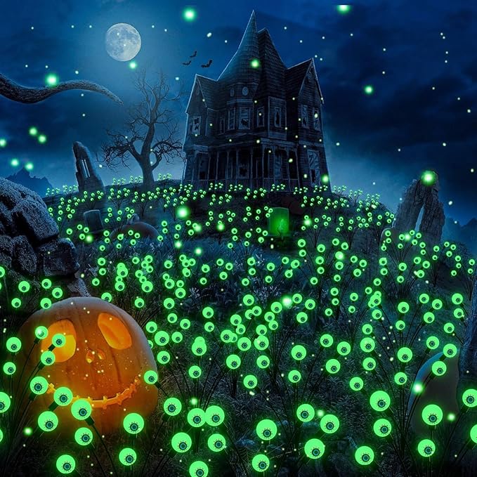 Halloween Decorations Outdoor Solar Scary Eyeball Lights, 4-Pack 32 LED Solar Garden Lights, Waterproof Halloween Night Light Spooky Pathway Lights for Yard Patio Lawn Party