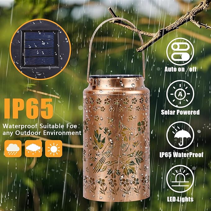 4 Pack Cardinal Solar Lanterns Outdoor Waterproof, Metal Hanging Lights Decorations for Garden Yard Lawn Patio, Cardinal Gifts for Women Mom Grandma Gardener for Mother'Day Christmas