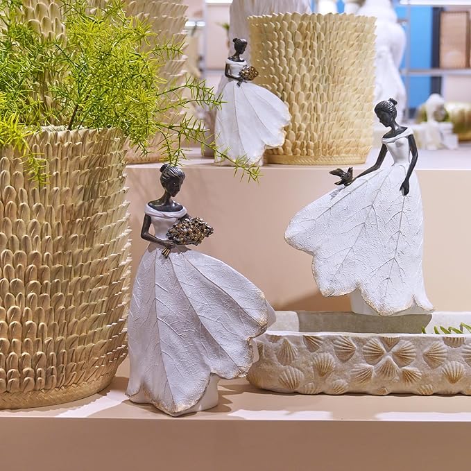 Guichifun Fairy Statue Collection Home Decoration - White Leaf Angel Girls Resin Home Decor for Outside or Inside Rustic Garden Outdoor Yard Decorations Figurines Gift 7.5 x 4.5 x 11.5 Inch