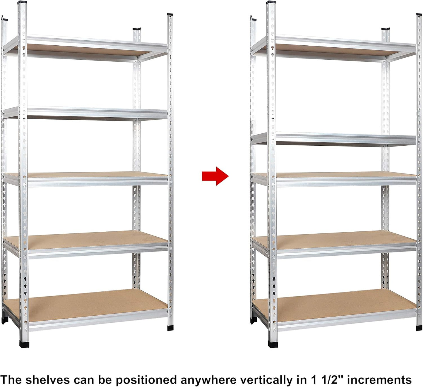 Amazon Basics 5 tier, Medium Duty Storage Shelving Double Post Press Board Shelf, Aluminum, 48 x 18 x 72