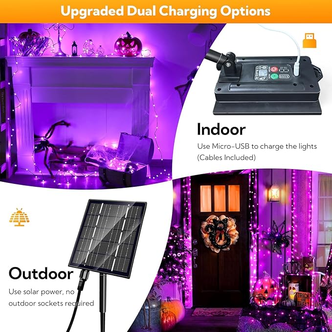 Solar Christmas Lights, 500LED 19 Modes Solar Powered Christmas Lights, Waterproof LED Solar Christmas Decorations for Fence Balcony Holiday Party 1 Pack