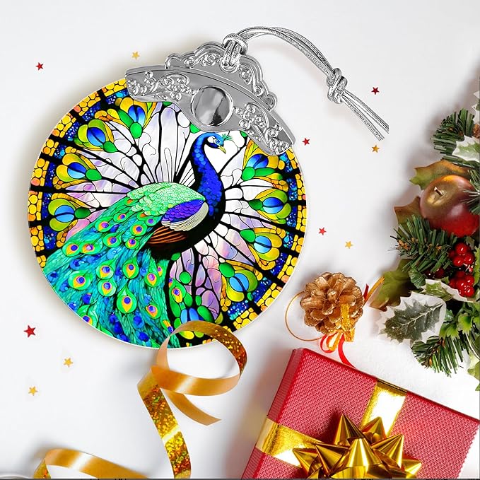 Stained Glass Suncatcher, Jocidea Peacock Ornament, Christmas Ornaments, Holidays Ornaments, Christmas Tree Decor, Peacock Decor for Home, Peacock Gifts