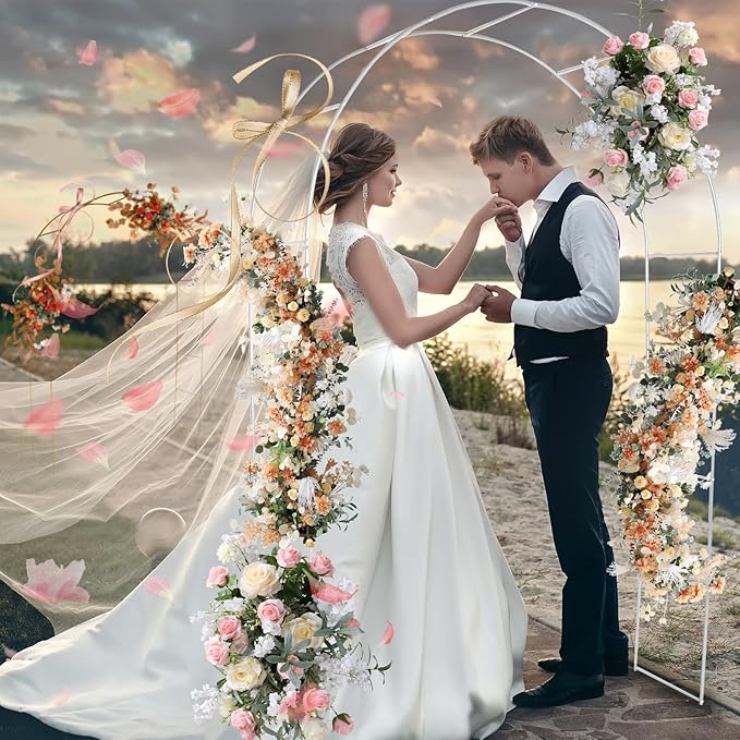 Adorox Metal Garden Arch Trellis for Climbing Plants 7.8ft Outdoor Arch Wedding Halloween Christmas Vine Trellis Pumpkin Archway Assemble Freely 2 Sizes White