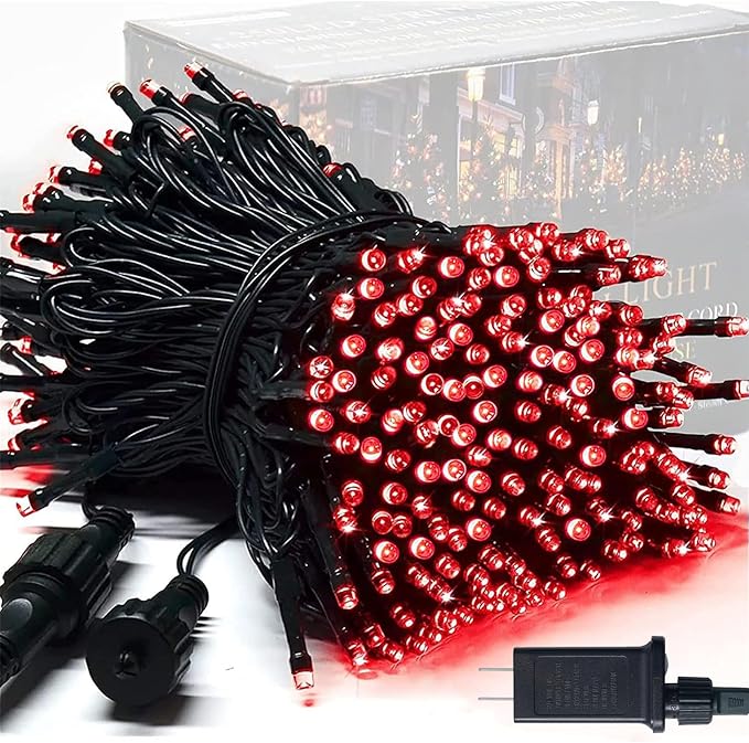 JMEXSUSS 250 LED Red String Lights, 91.5ft Expandable, Waterproof, 8 Modes, Indoor/Outdoor, Christmas Tree, Patio, Bedroom, Party, Holiday Decorations