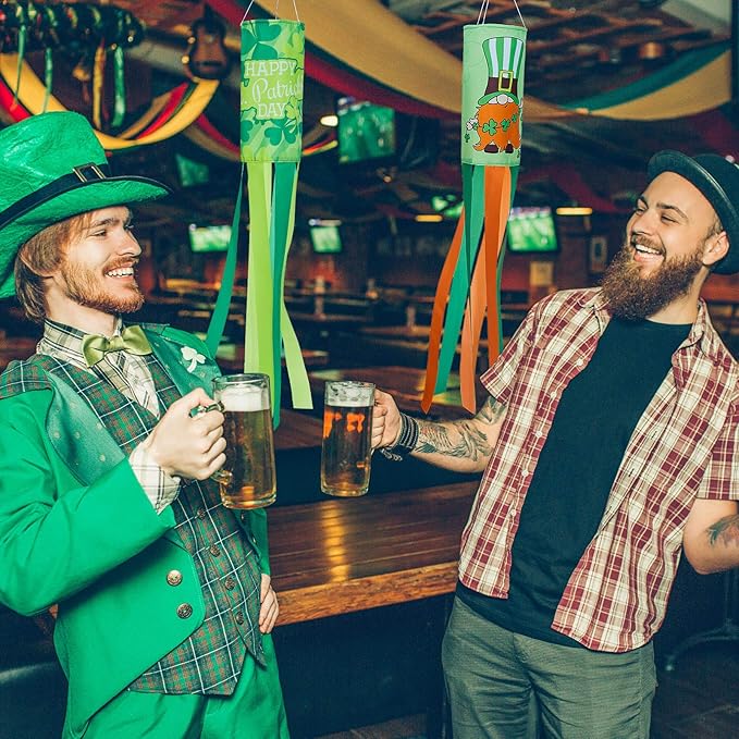 4 Pieces St. Patrick's Day Windsock Shamrock Windsock Flag Irish Green Truck Pattern Design Windsock Outdoor Hanging Decoration for St. Patrick's Day Backyard Garden Balcony Decor, 35 Inch