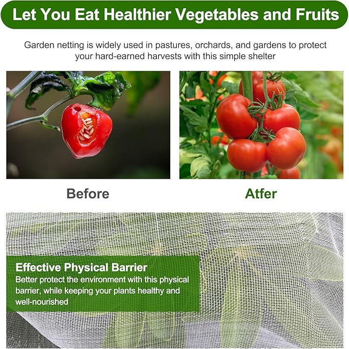 Garden Netting, Jevrench Durable Ultra Fine Garden Netting, Garden Plant Cover Row Cover Makes Plants, Vegetables, Fruits, and Flowers Grow Better (4ft x 25ft)