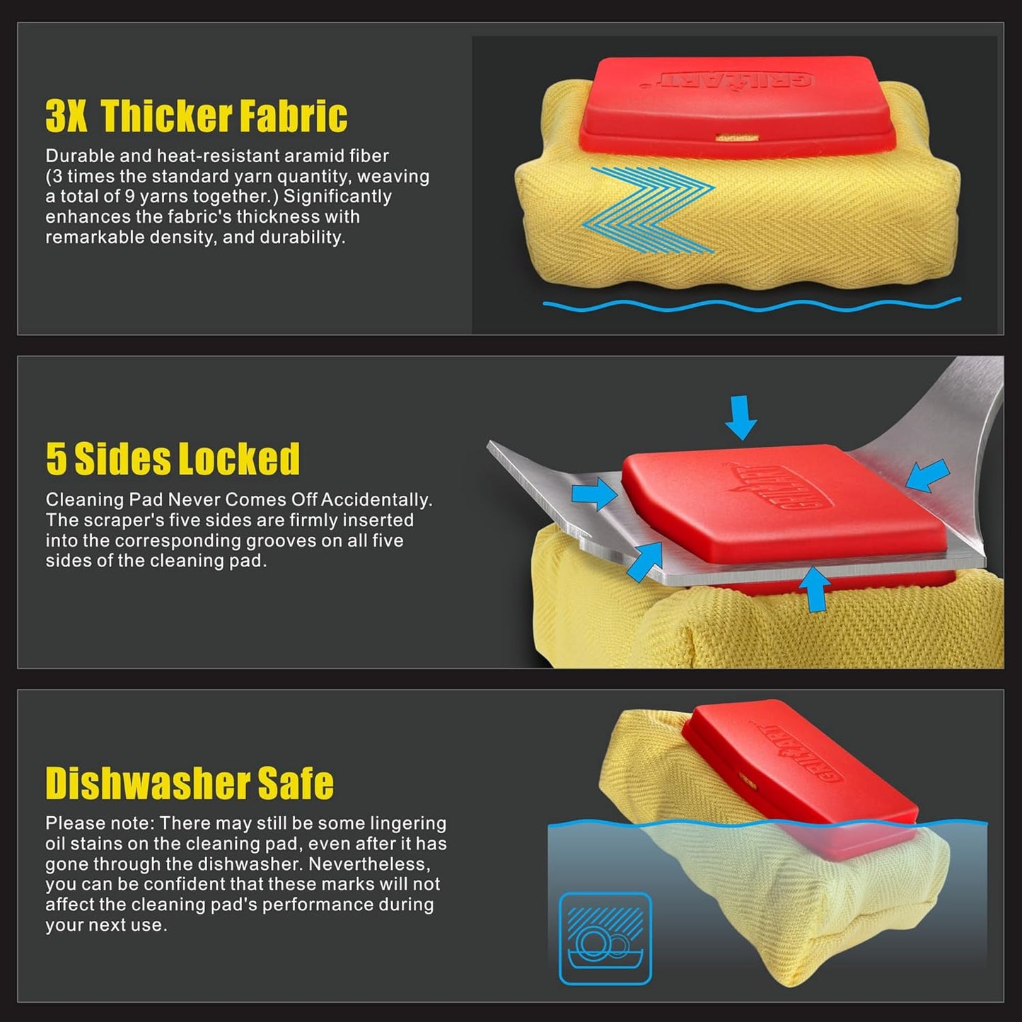 GRILLART Grill Brush Bristle Free. SteamWizards BBQ Replaceable Cleaning Head, Unique Seamless-Fit Scraper Tool for Cast Iron/Stainless-Steel Grates, Safe Barbecue Grill Cleaner-Red