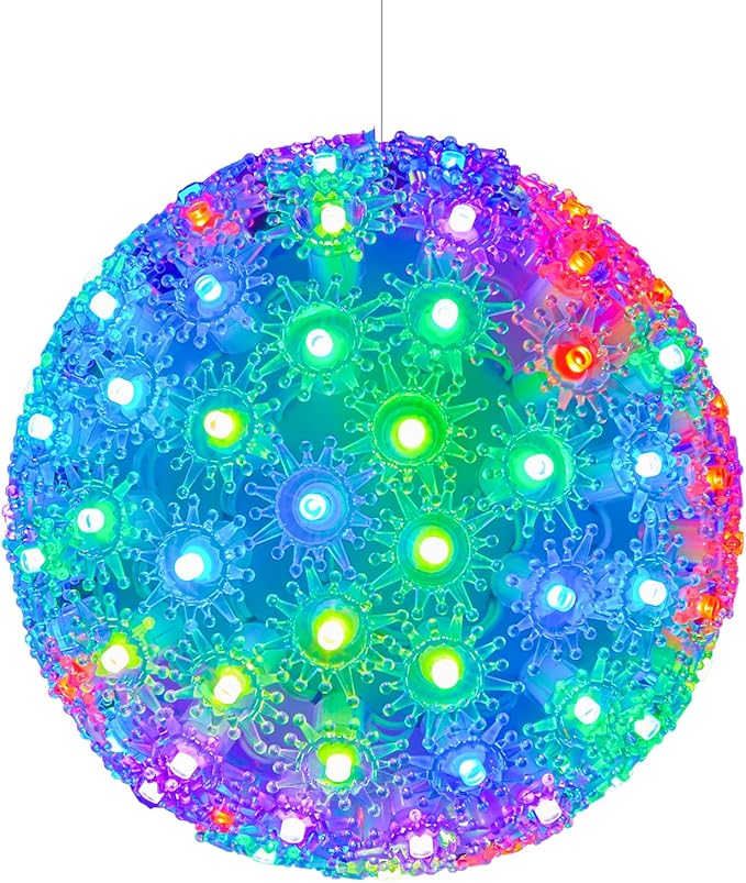 Brightown Christmas Hanging Starlight Sphere Light, 6” 100 RGB Replaceable LED Bulbs with Add-On Plug, LED Sphere Lights for Trees Party Wedding Patio Indoor Outdoor Decorations