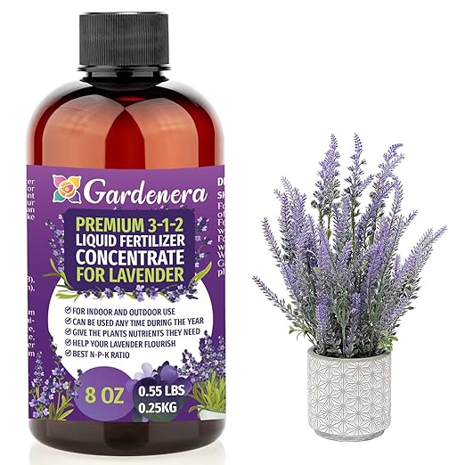 Premium Liquid Lavender Plant Fertilizer - 3-1-2 Concentrate for Indoor Plants and Flowers by Gardenera | Organic Plant Food for Lavenders - 8oz