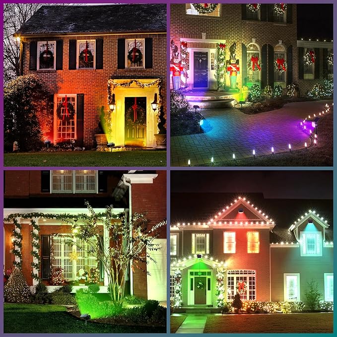 Solar Color Changing Spot Lights Outdoor, Solar Christmas Lights Outdoor IP65 Waterproof, Multicolor Solar Landscape Spotlights, Large Solar Panel Solar Powered Yard Garden Pathway Light 2 Pack