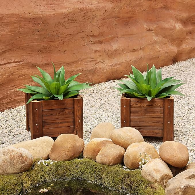 Artificial Plants Outdoor,UV-Resistant Fake Agave Succulent Plant 23 Inch Medium Size Faux Succulents Stems for Indoor Realistic & Natural Home Decor Plants for Office Housewarming 2 Pack