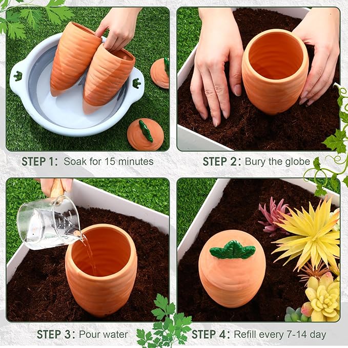 4 Pcs 24oz Terracotta Watering Spikes Self Watering Planter Insert Terracotta Stakes Olla Pot for Outdoor Indoor Garden Plants, Easy to Refill(Carrot)