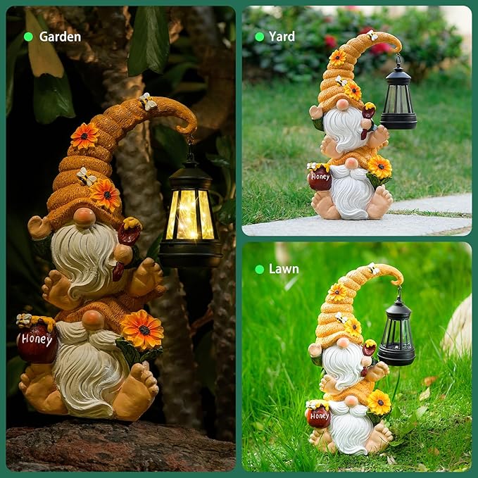 Garden Gnome Statue with Solar Lights – Large Outdoor Sculptures for Patio, Lawn, Yard – Ideal Gifts for Moms, Women, Grandma, Mother’s Day, Birthdays, – Funny Double Gnome Decoration for Housewarming