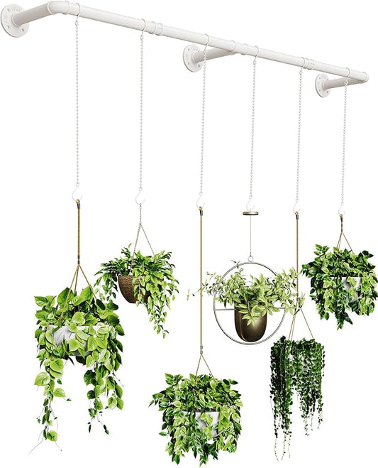 Plant Hanger Indoor, Hanging Planters for Indoor Plants with 6 Hanging Chains, Wall Plant Hanging Rod for Window Ceiling, 65 Inch, Metal/White…