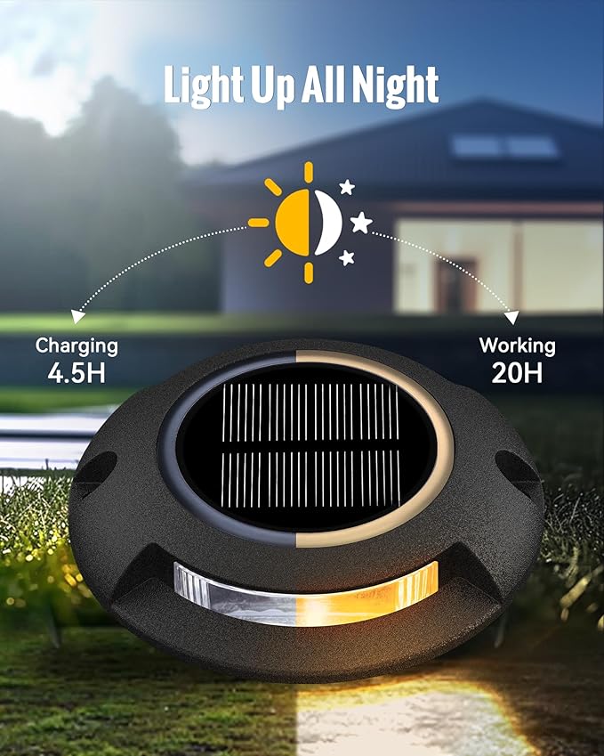 Solar Deck Dock Walkway Decorative Lights Outdoor Waterproof 4 Pack, 2 Colors in 1 Single-Sided LED Solar Driveway Lights, Road Driveway Marker for Warning Stair Pathway Patio Yard, Black
