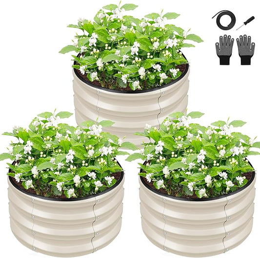 ZXZYHFTY Round Galvanized Raised Garden Bed kit,White Outdoor Garden Raised Planter Box, Round Large Metal Raised Garden Beds for Vegetable 2 * 2 * 1ft 3 Pcs